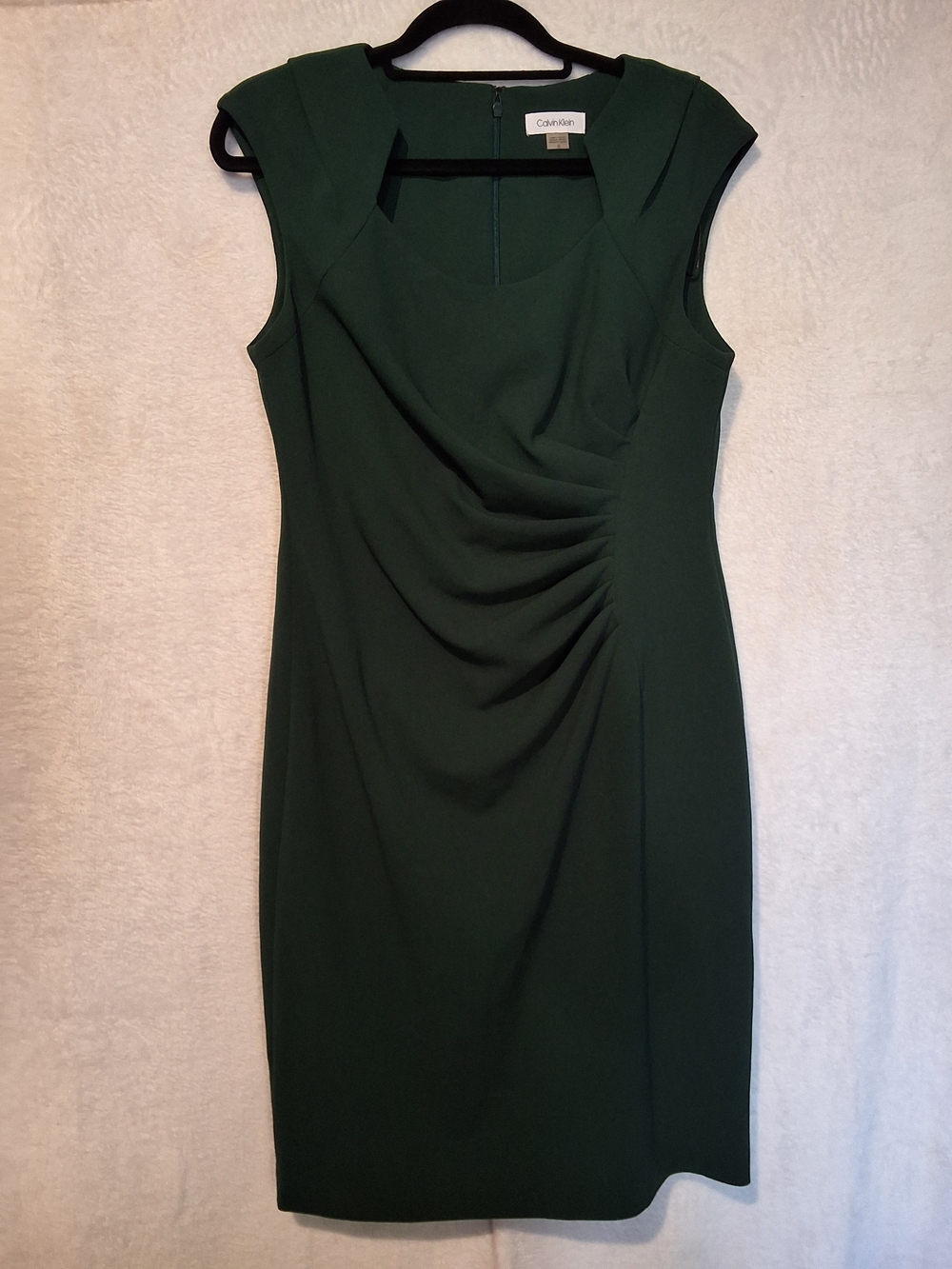 Calvin Klein Forest Green Sleeveless Draped Sheath Dress